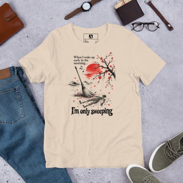 unisex-staple-t-shirt-soft-cream-front-6acd4cb170c66.jpg l'M ONLY SWEEPING T-Shirt – Japanese Ink Art – AP21